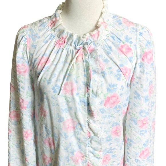 VTG Miss Elaine Womens Nightgown Size XS Floral Snap Front Long Sleeve Pockets - Picture 2 of 13
